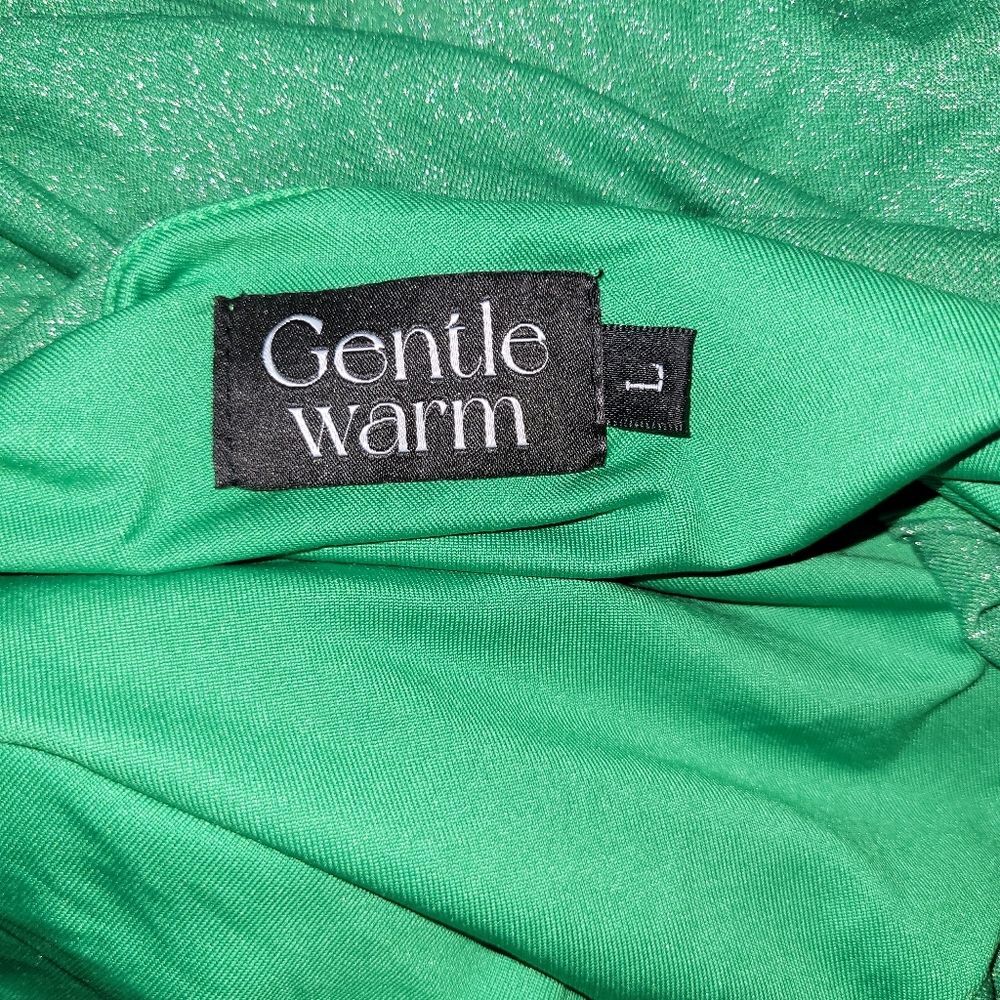 Elegant Gentle warm One-Shoulder Ruched Gown - Green Sparkle Size Large - Picture 3 of 5